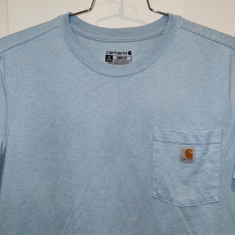 Carhartt Womens K87-W Loose Fit Pocket T-Shirt Light Blue 1X Plus Size Short Slv